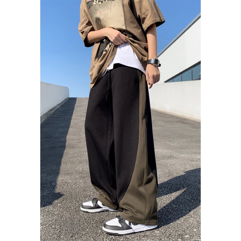 Quần Thể Thao Ống Rộng Màu Sắc Tương Phản Phong Cách Retro Cho Nam Và Nữ