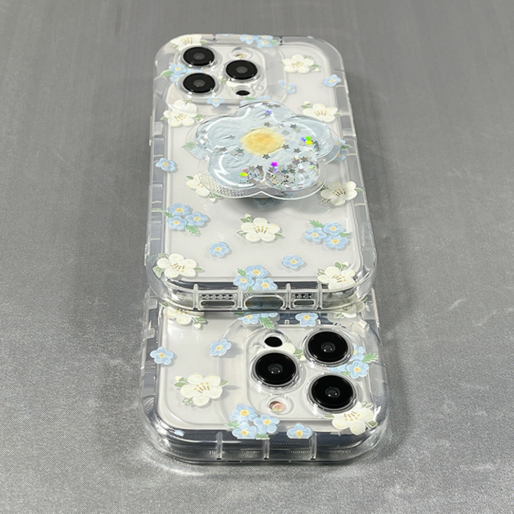 Ốp Điện Thoại TPU Trong Suốt Có Giá Đỡ Hình Hoa Phối Cát Lún Chống Rơi Cho Iphone14 Pro Max 13 12 11 Pro Max