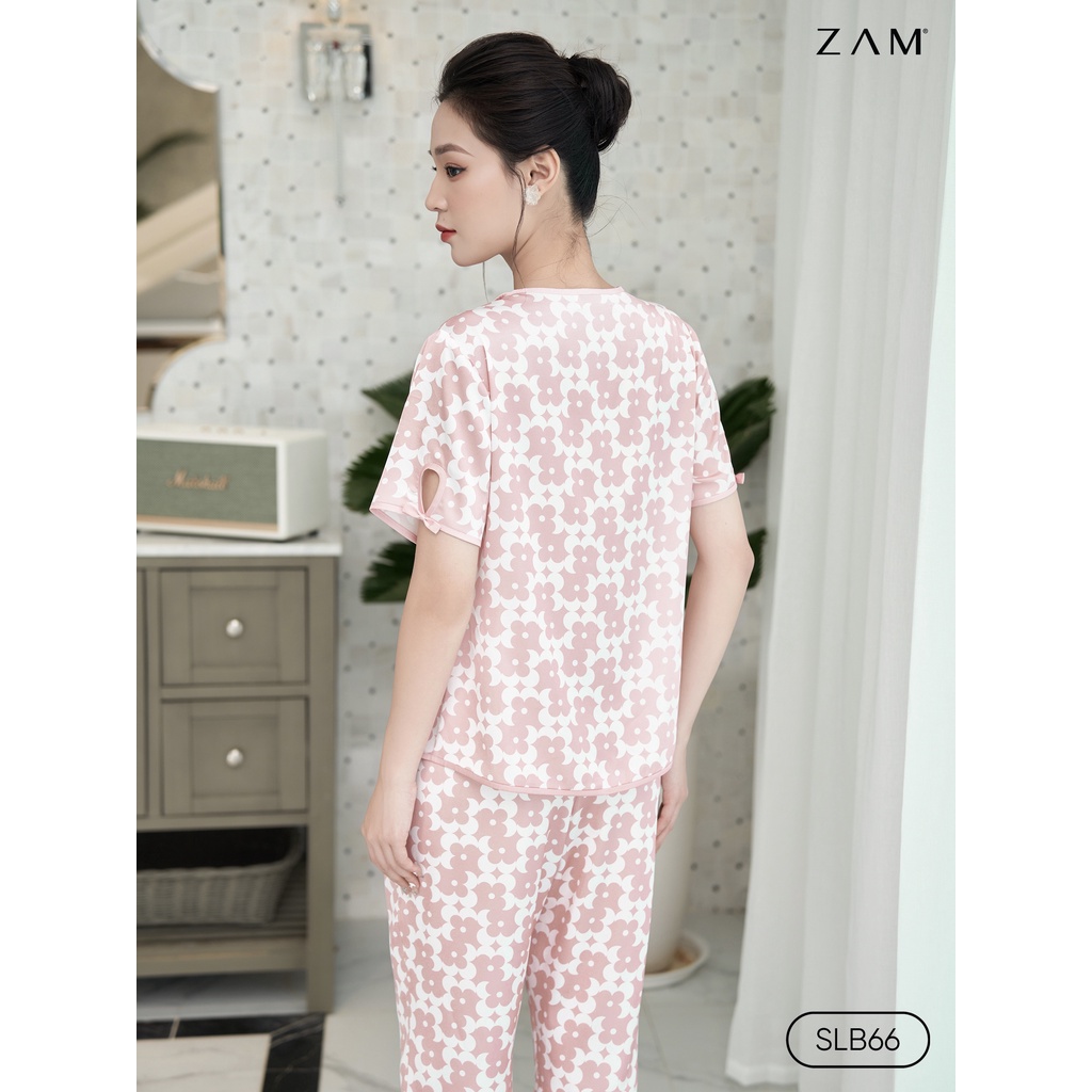 Zam luxury - SLB66 - Ngắn tay quần lửng HOA BỐN CÁNH HỒNG