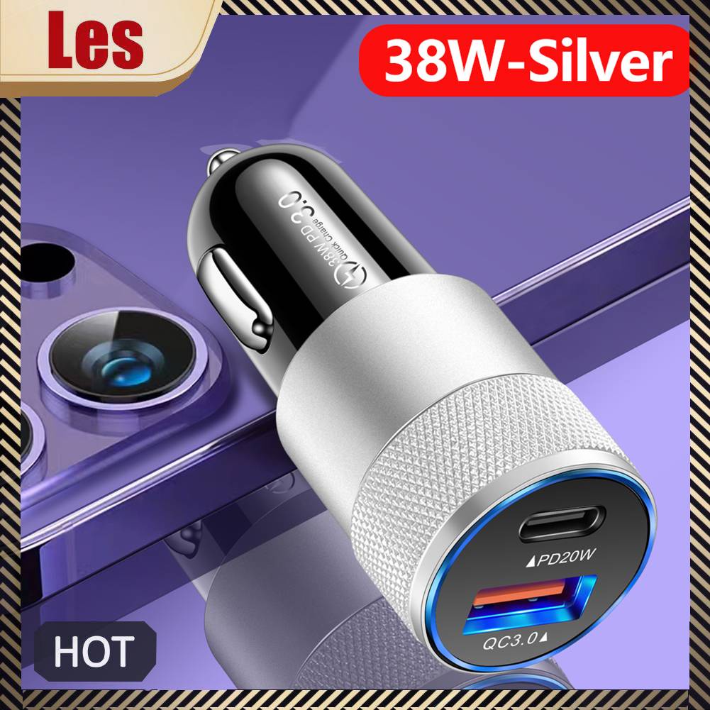 Tẩu Sạc Điện Thoại Trên Ô Tô 2 Cổng USB + Type-C 38W Cho Điện Thoại Iphone 14 Pro