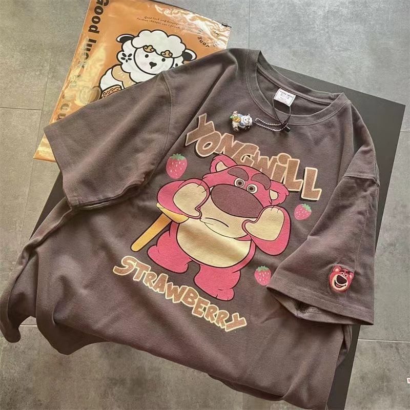 Áo croptop Nữ Áo Thun Nữ Ngắn Tay Dáng Rộng In Họa Tiết Gấu Hoạt Hình Thời Trang Mùa Hè 2023 Cho Nữ