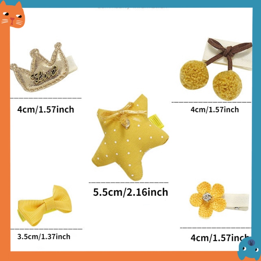 Set 5 Kẹp Tóc Hình Ngôi Sao / Quả Dâu / Trái Tim / Vương Miện / Trái Tim / Mèo Cưng