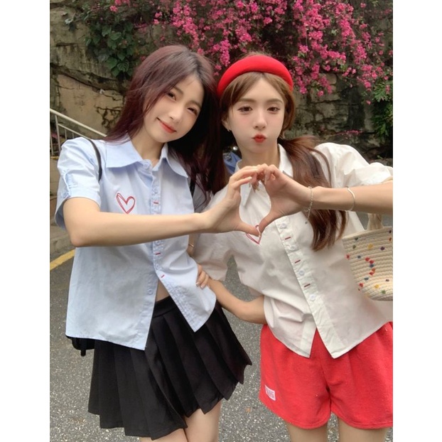 Áo Sơ Mi Tay Ngắn Cổ Polo Thêu Hình Trái Tim Thời Trang Mùa Hè Hàn Quốc Mới Dành Cho Bạn