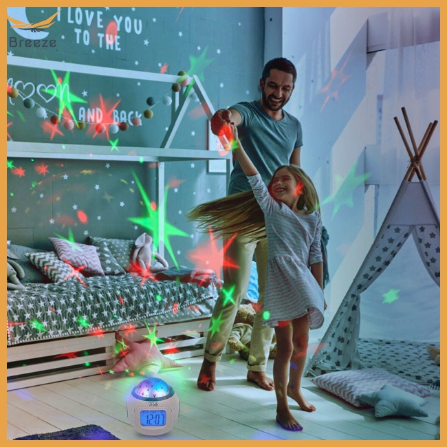 Đồng Hồ Báo Thức Tích Hợp Lịch Và Đèn Led Chiếu Hình Bầu Trời Sao 2 inch Có Nhạc Cho Bé