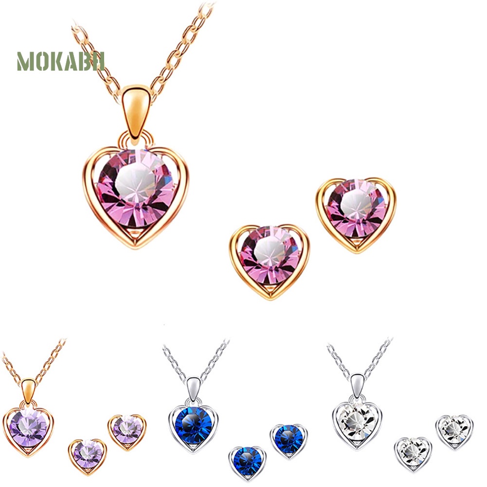 [Mok Abh] Set Vòng cổ Và Bông Tai Hình Trái Tim Có Đính Đá