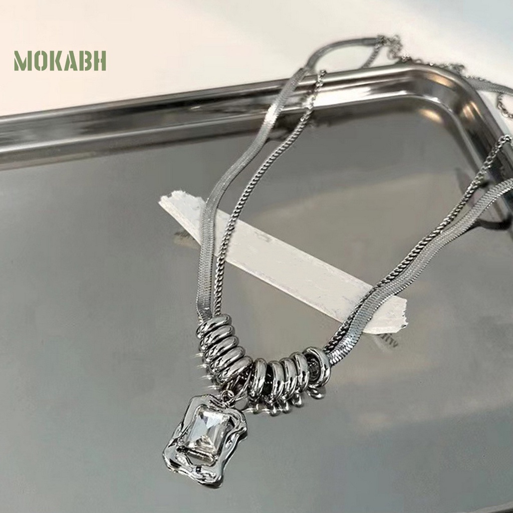 [Mok Abh] Vòng Cổ Hai Lớp Gắn Nhẫn Hình Xương Rắn Đính Pha Lê Giả Thời Trang Cá Tính Dành Cho Nữ