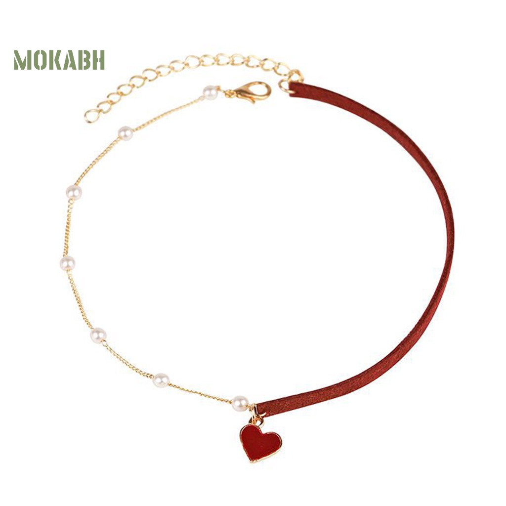 Vòng Cổ Choker Hình Trái Tim Đính Hạt Ngọc Trai Nhân Tạo Thời Trang