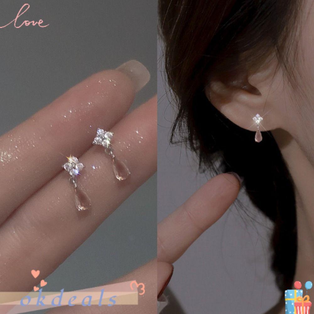 Bông Tai Hình Giọt Nước Đính Pha Lê Lấp Lánh Thời Trang Mùa Hè