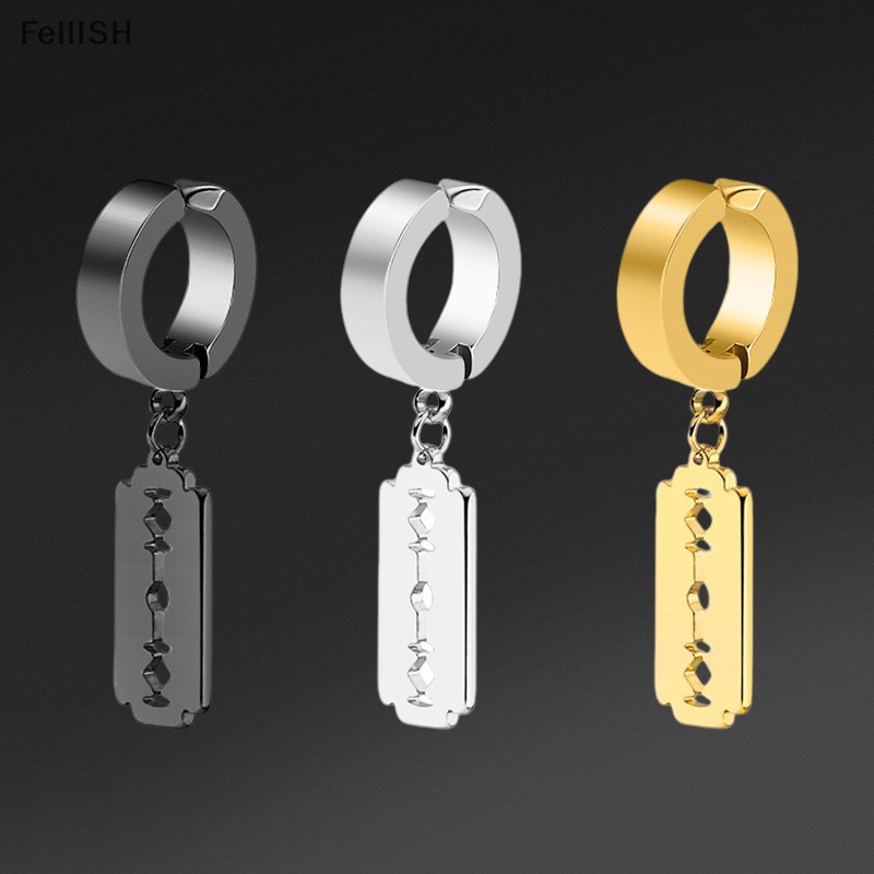 1 Đôi Bông Tai Hình Dao Cạo Rỗng Bằng Thép Không Gỉ Phong Cách Hip Hop Punk 439br