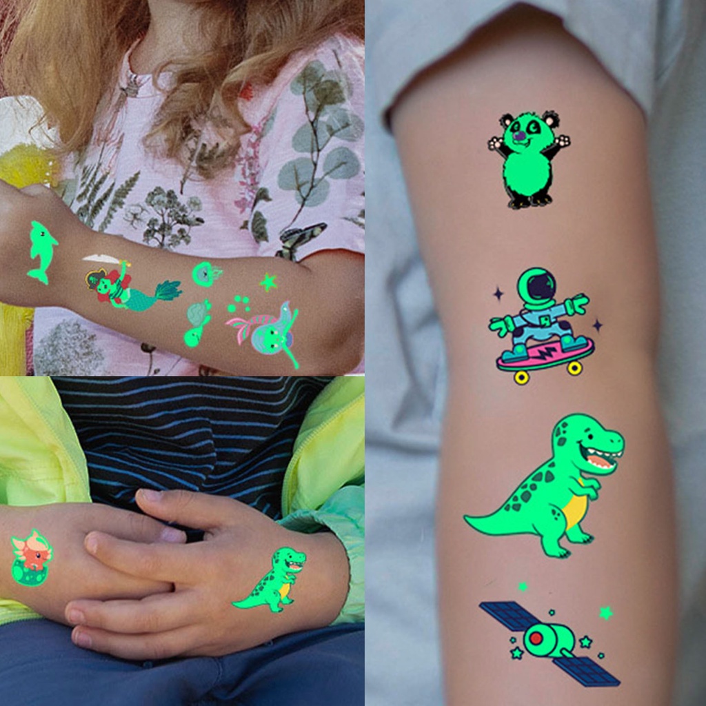 Set 12 Hình Xăm Dán Tạm Thời Phát Sáng Trong Tối Cho Trẻ Em