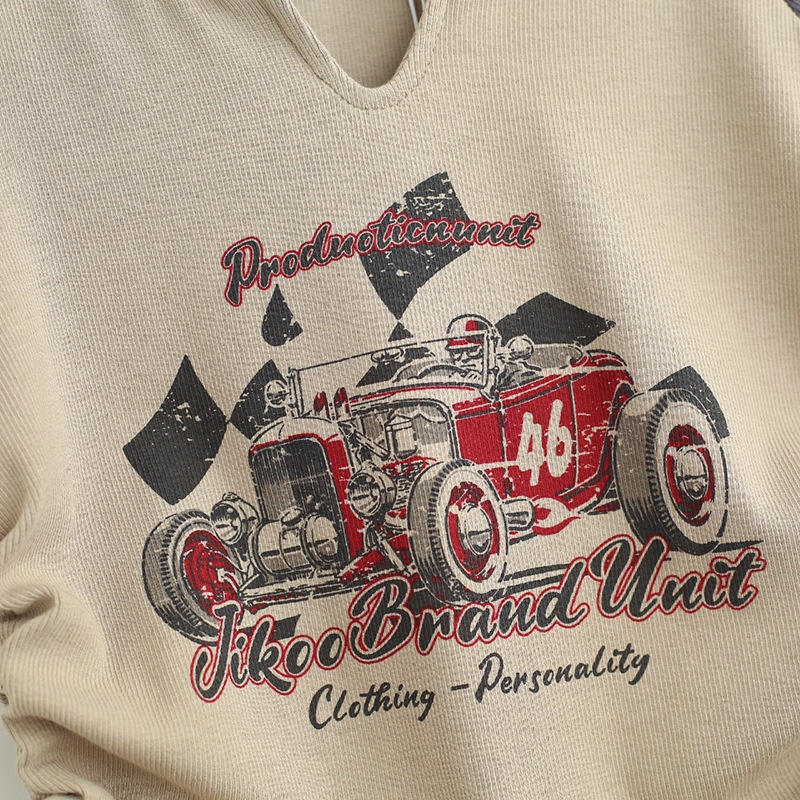 Áo Thun Tay Ngắn Phối Dây Rút Họa Tiết In Phong Cách Mỹ Thời Trang Mùa Hè Cho Nữ AC0468