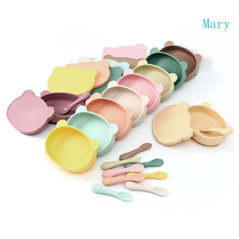 Bát Ăn Dặm Có Nắp Đậy Và Muỗng Bằng Silicone Không BPA Dành Cho Trẻ Em