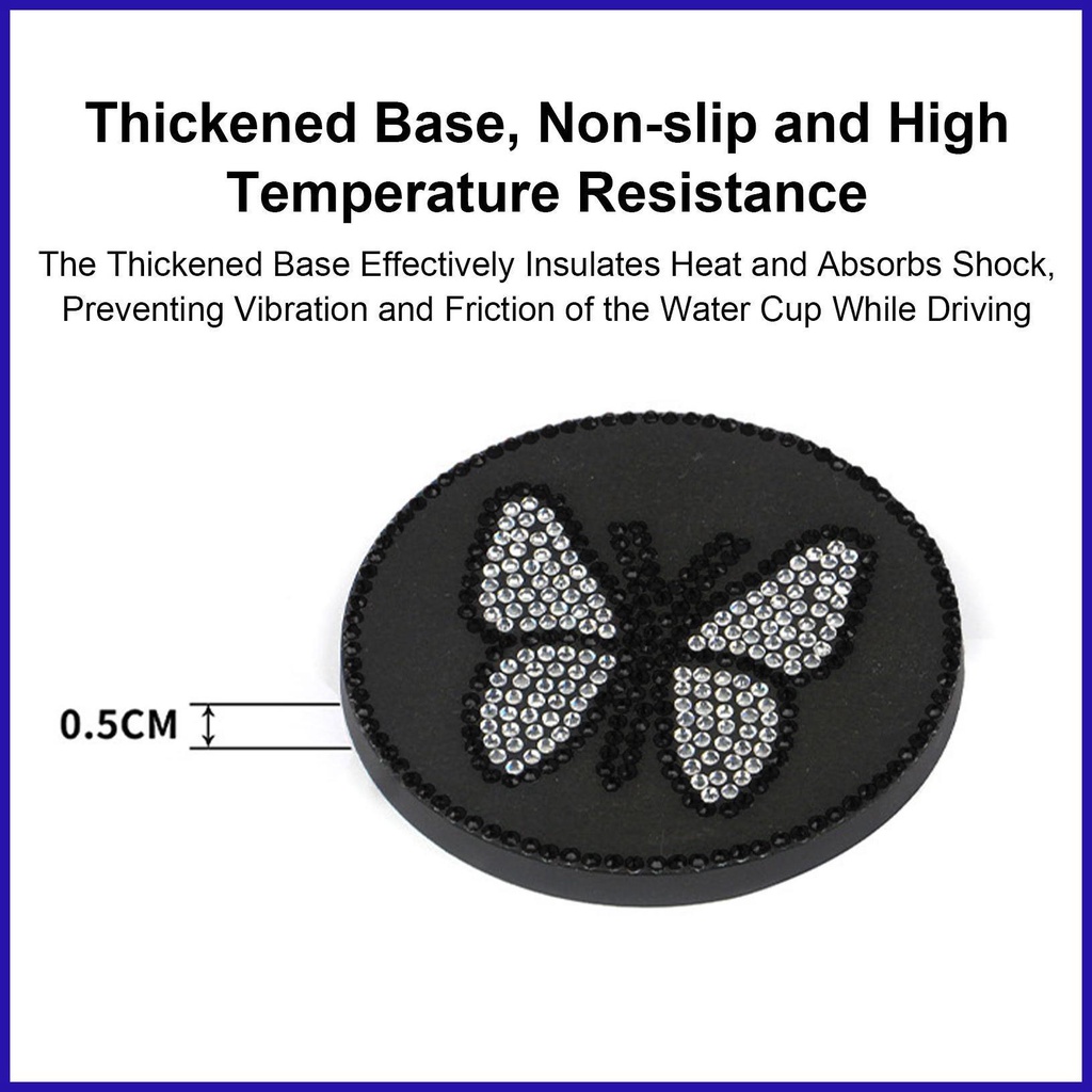 Đế Lót Ly Dày Cách Nhiệt Chống Trượt Hình Bướm Lấp Lánh Thông Dụng Cho Xe Hơi