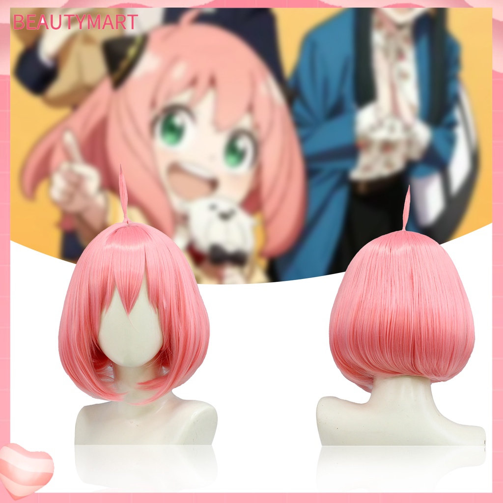 Bộ Tóc Giả Ngắn Bằng Sợi Tổng Hợp Màu Hồng Bóng Mượt Mà Chịu Nhiệt Độ Cao Cosplay Nhân Vật Anime