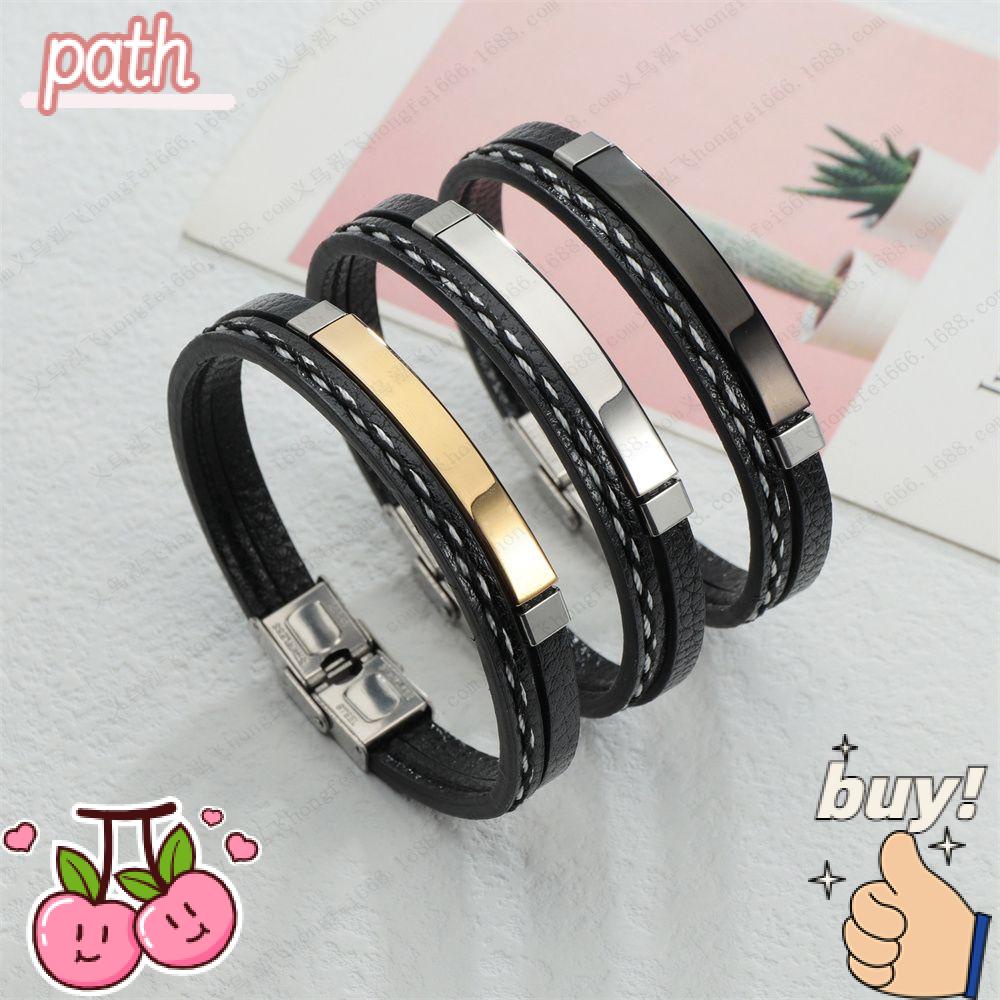 PATH Vòng Tay Da Với Mặt Thép Không Gỉ Tháo Rời Được