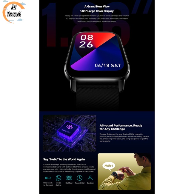 Đồng Hồ Thông Minh Zeblaze Btalk Màn Hình Màu Hd 1.86 Inch Chống Thấm Nước Có Bluetooth Và Phụ Kiện