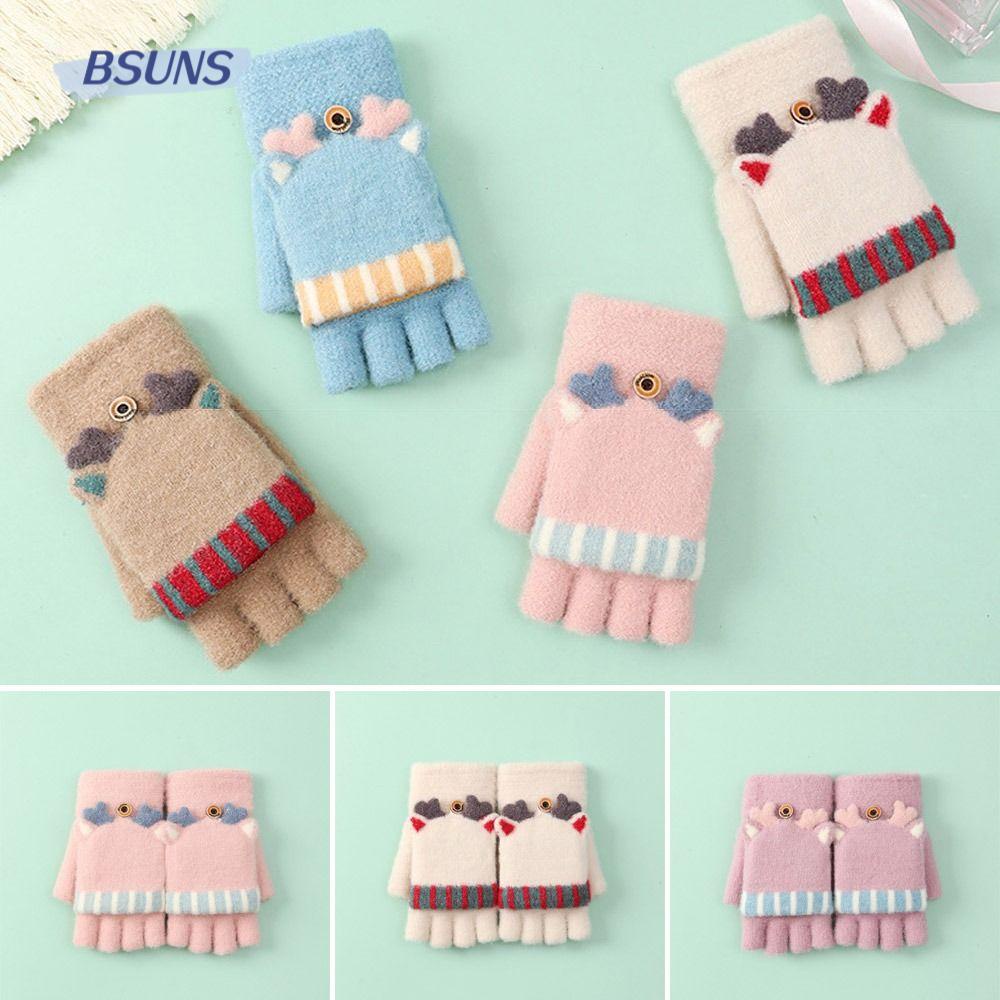 BSUNS Găng Tay Hở Ngón Họa Tiết Giáng Sinh Dễ Thương Cho Nữ