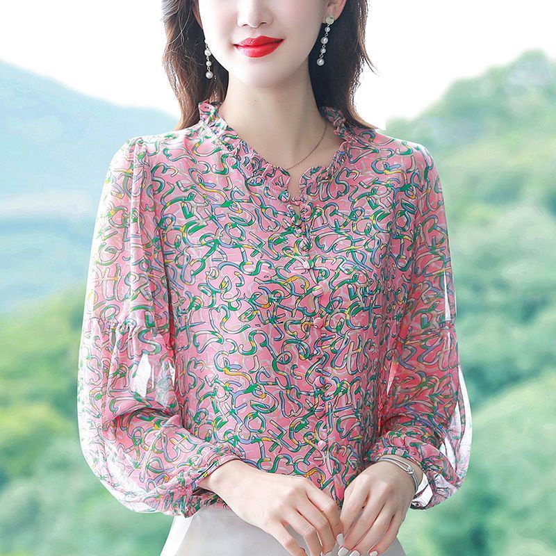 Áo Sơ Mi Chiffon Tay Dài Dáng Rộng In Họa Tiết Hoa Phong Cách Phương Tây Thời Trang Mùa Hè
