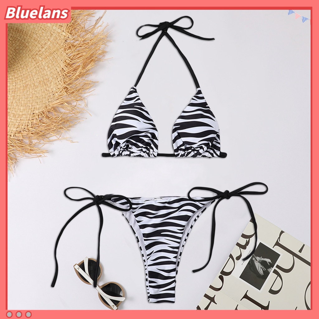 Bộ Bikini Họa Tiết Ngựa Vằn Có Dây Điều Chỉnh Nhanh Khô Quyến Rũ Cho Nữ