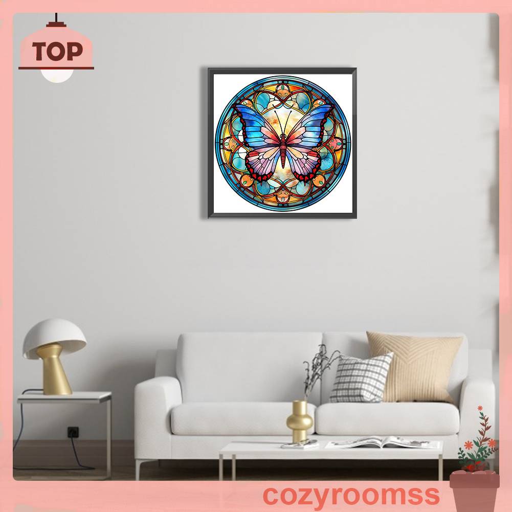 Tranh Đính Đá Kim Cương Toàn Bộ 5D DIY Hình Vẽ Bướm Bằng Kính