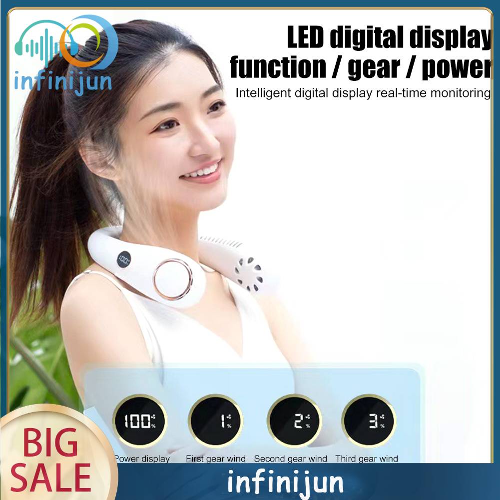 Quạt Làm Mát Thể Thao Đeo Cổ Không Cánh Có Màn Hình LED Kỹ Thuật Số