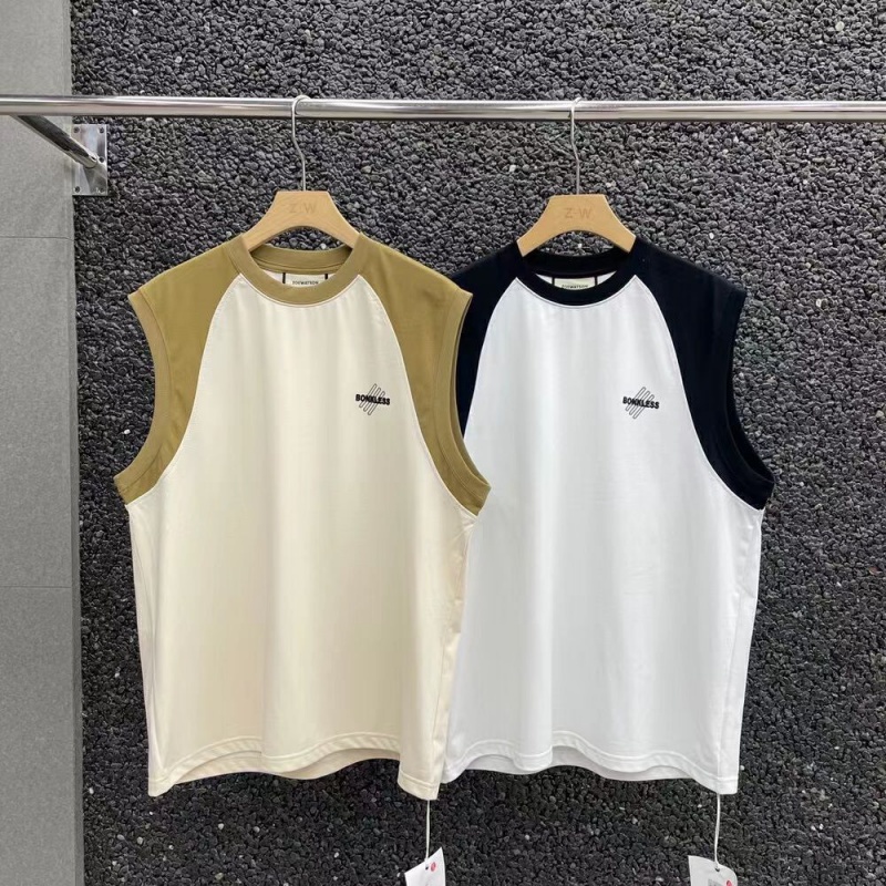 Áo Thun Cotton Không Tay Dáng Rộng Màu Sắc Tương Phản In Chữ Thời Trang Cho Nam Giới