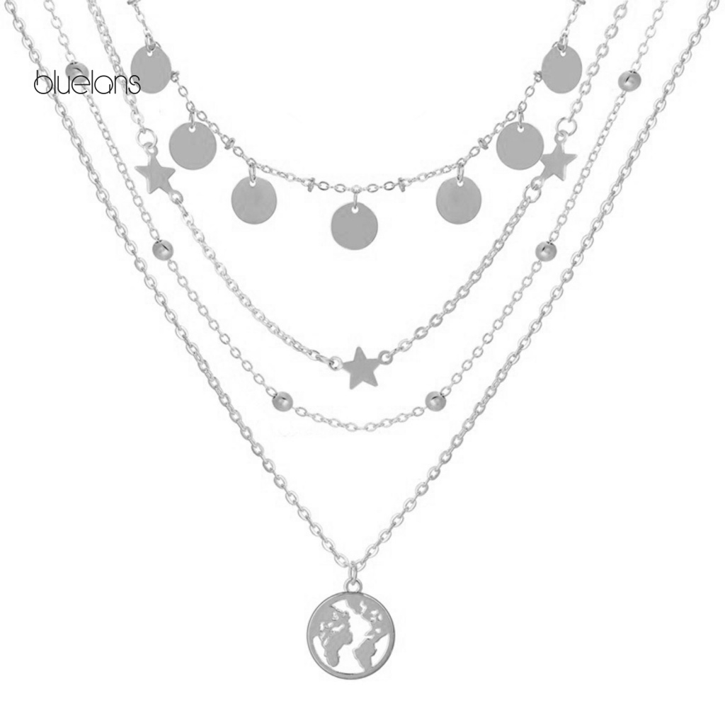 Vòng cổ Nhiều Lớp Mặt Tròn Hình Bản Đồ Có Thể Điều Chỉnh Cho Nữ