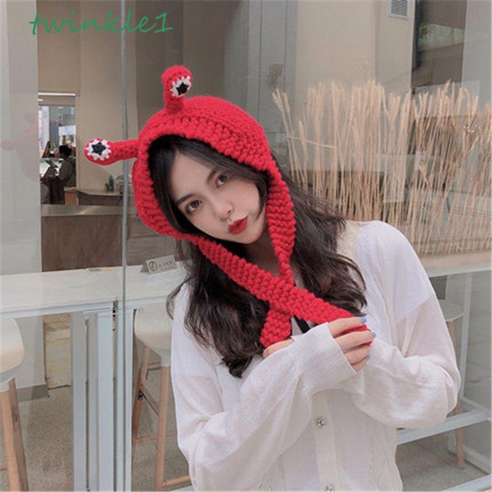TWINKLE Mũ Len Beanie Hình Chú Ếch Đeo Mắt Cua Đáng Yêu Cho Nữ