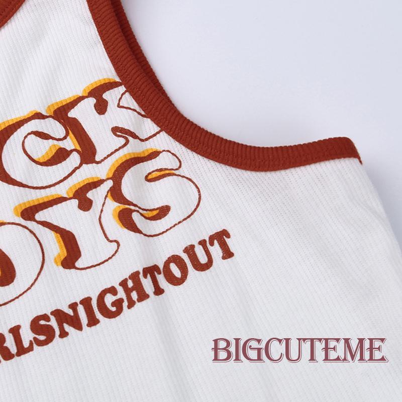 Áo Croptop Sát Nách Cổ Tròn In Chữ Thời Trang Mùa Hè Cho Nữ