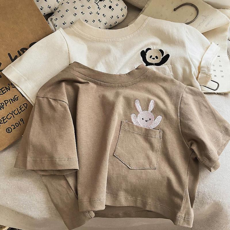 Áo Thun Mỏng Tay Ngắn Dáng Rộng Thêu Họa Tiết Hoạt Hình Phong Cách Hàn Quốc Thời Trang Mùa Hè Cho Bé Trai Và Gái