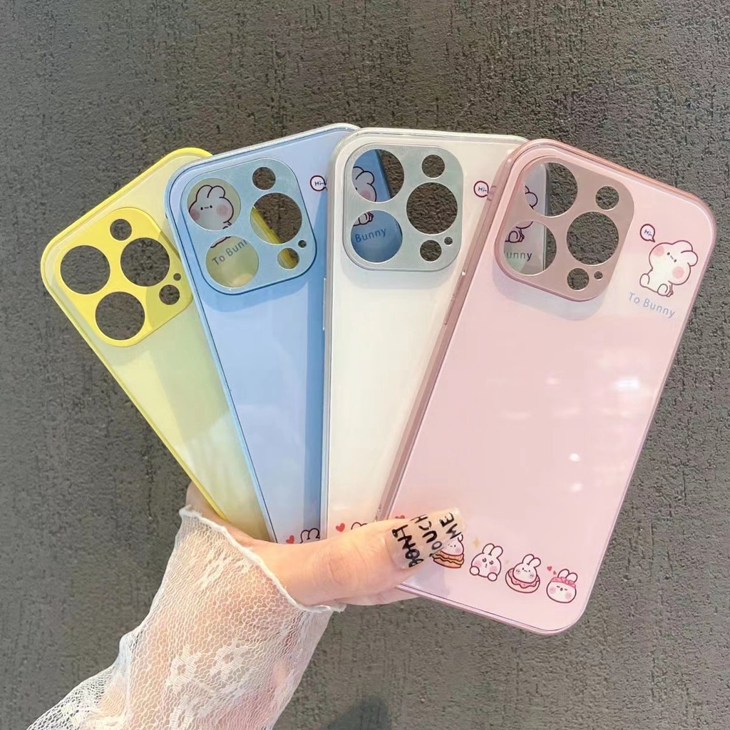 Ốp Điện Thoại Mặt Kính Hình Thỏ / Vàng / Hồng Dễ Thương Cho Iphone 14promax 13 12 11 7 X 8plus XSMAX