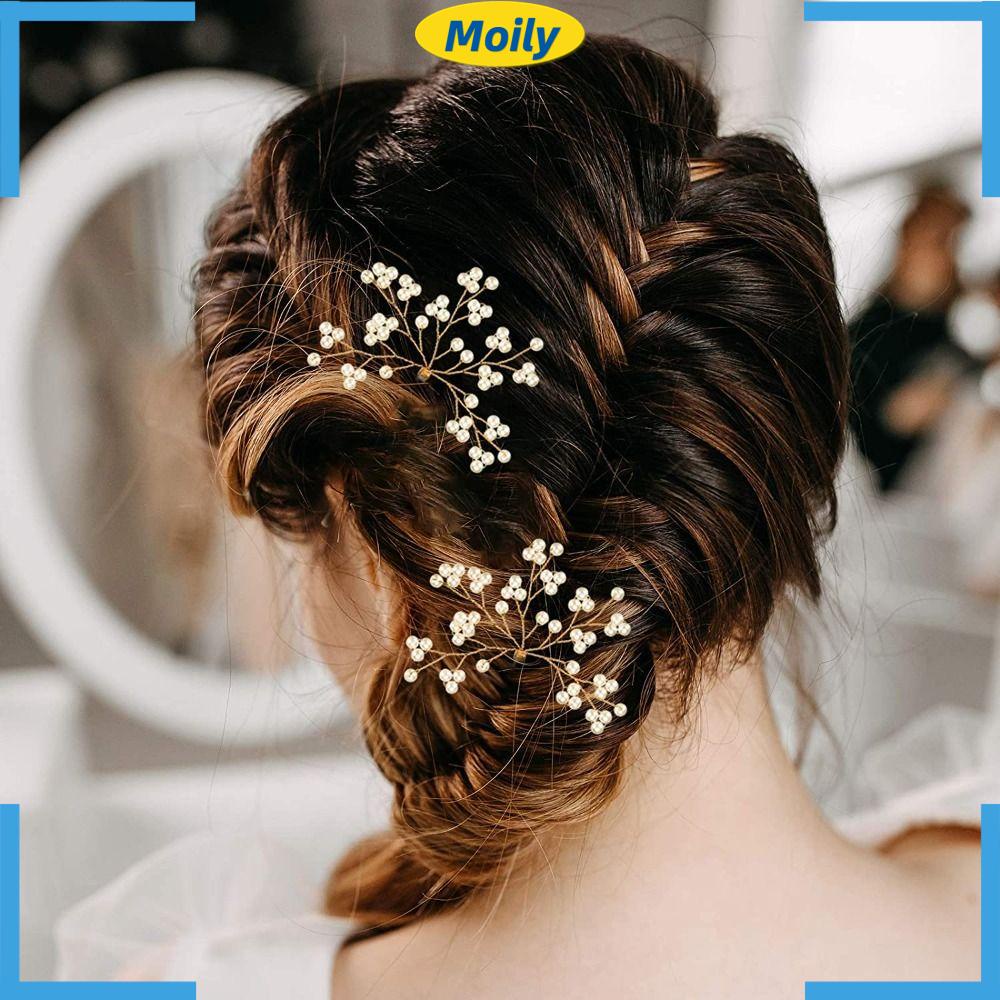 Set 2 Kẹp Tóc Trang Sức Màu Vàng / Bạc Dành Cho Cô Dâu