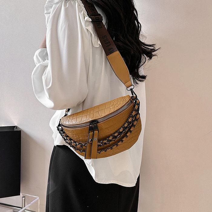 LEILY Túi Da PU Đeo Chéo Có Khóa Kéo Dây Bản Rộng Thời Trang Cho Nữ