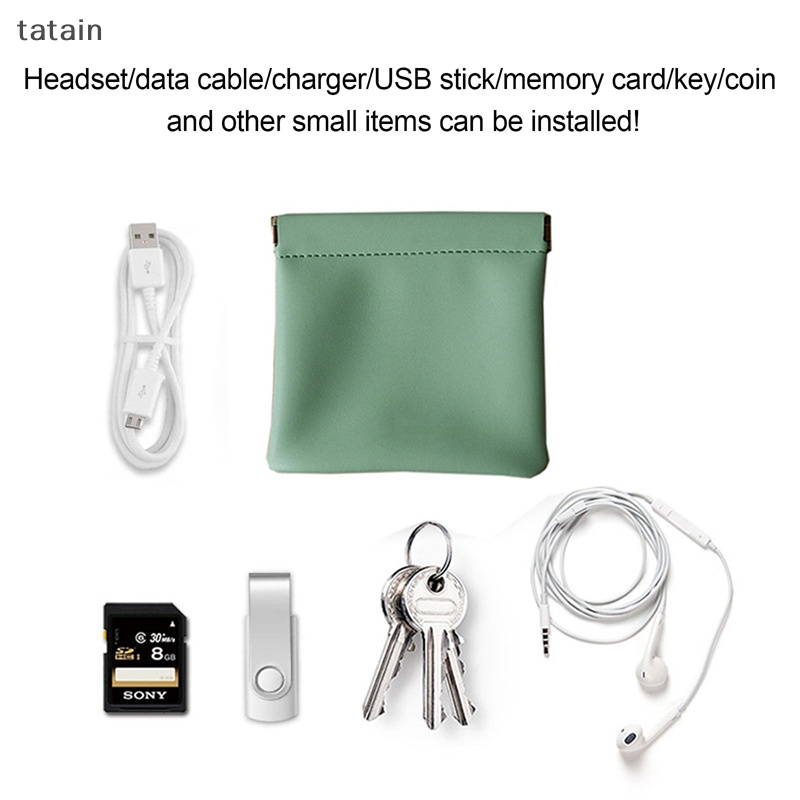 Tatain Túi Da Đựng Trang Sức Chìa Khóa Tiền Xu Tai Nghe Tự Động Đóng Kín