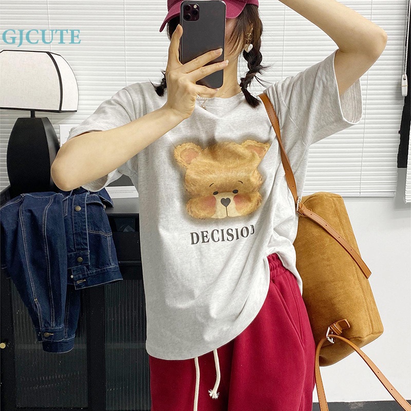 Áo Thun Tay Ngắn Cổ Tròn In Hình Gấu Hoạt Hình Dễ Thương Thời Trang Mùa Hè Cho Nữ
