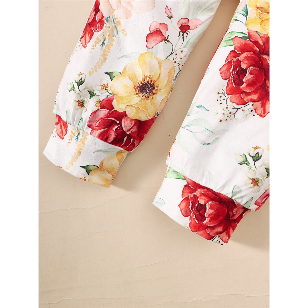 Bộ Trang Phục 3 Mảnh Gồm Áo Liền Quần Tay Cộc In Chữ Here + Quần In Hoa + Băng Cài Đầu Thời Trang Mùa Hè Cho Bé Gái 0 -