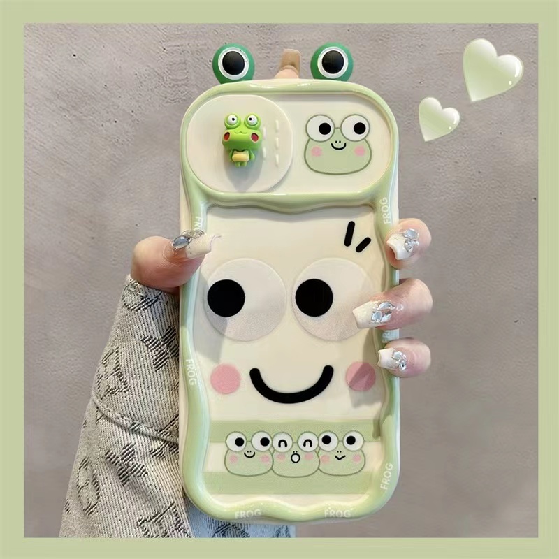 Ốp Điện Thoại Silicone Hoạ tiết hoạt hình 3D ếch mắt to Cho iPhone 12 13 14 15 Pro Max