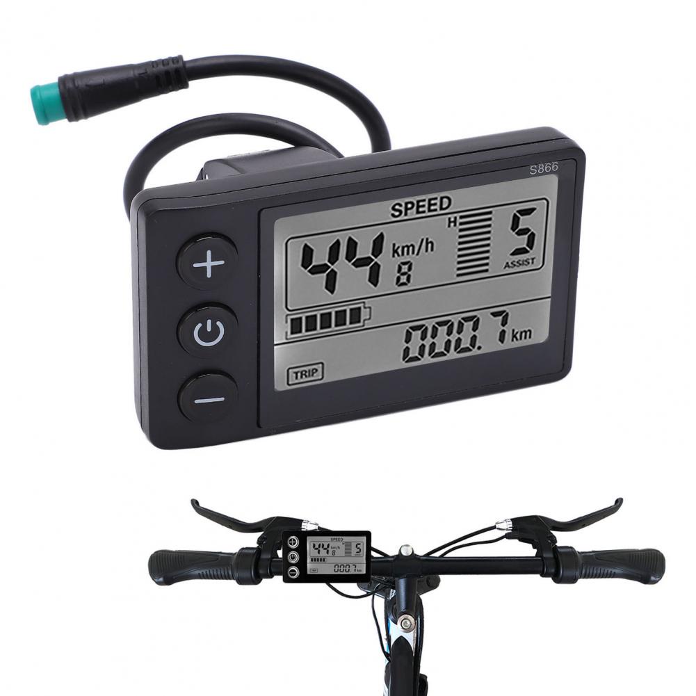 [SẴN] Đồng Hồ Đo Tốc Độ Xe Đạp S866 Đồng Hồ Hiển Thị LCD Bảng Điều Khiển 24V 36V 48V Có Phích Cắm Chống Nước Aiseo Biking