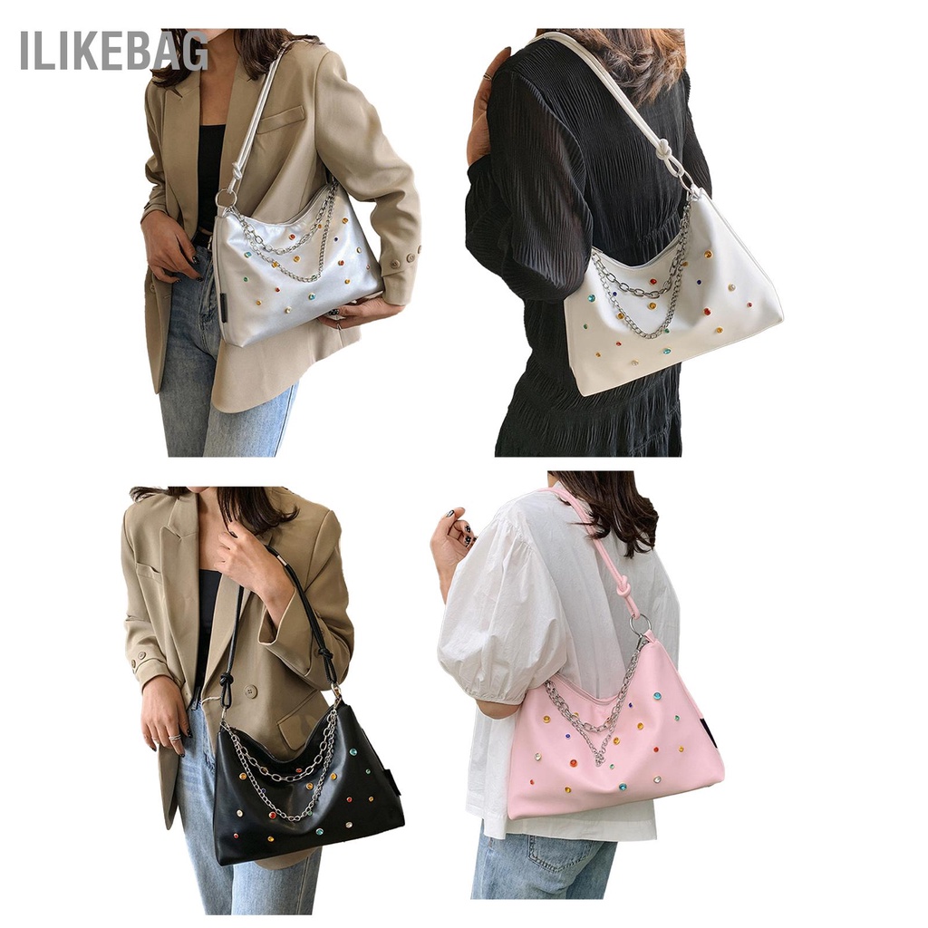 Ilikebag Túi Đeo Vai Nữ Đơn Da PU Thời Trang Đính Đá Decal Nhiều Màu Cho Mùa Hè