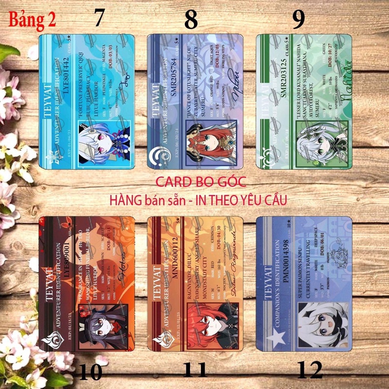 Thẻ card Genshin impact chữ ký 6 card ép lụa khác nhau/ card bo góc hình genshin impact