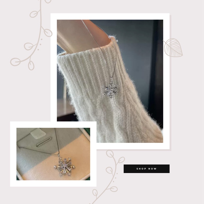 Ygt Vòng cổ Thép Titan Mặt Hình Bông Tuyết Đính Đá Zircon Có Thể Xoay Được Thiết Kế Cao Cấp