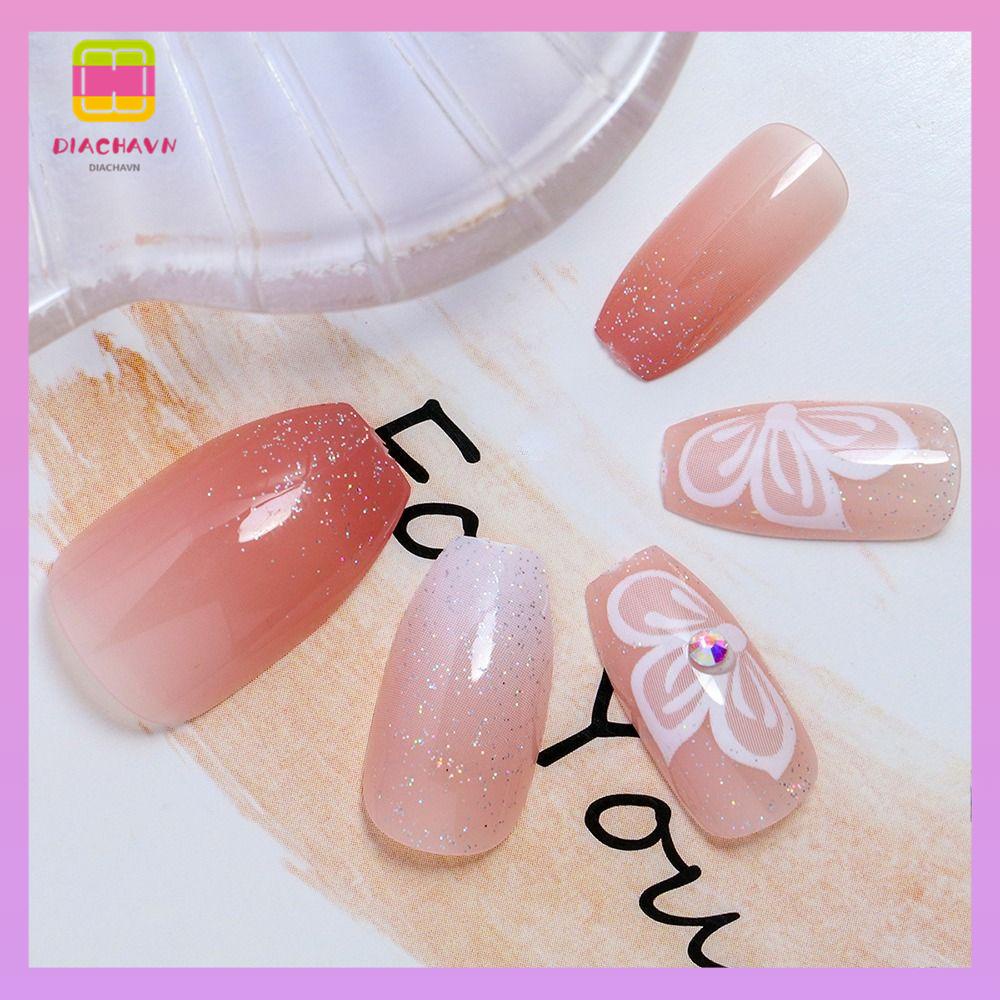 DIACHAVN Móng Tay Giả Đính Đá Màu Hồng Thời Trang Dành Cho Nữ