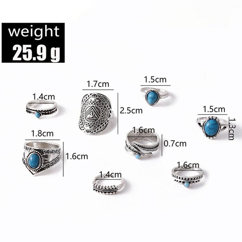 Set 8 Nhẫn Bạc Chạm Khắc Đính Đá Opal Màu Sắc Cổ Điển Phong Cách Bohemian Dành Cho Nam Và Nữ