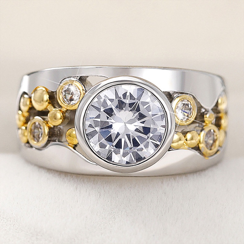 Ygt Nhẫn Đính Đá Zircon Hai Tông Màu Phong Cách Vintage Sang Trọng Cho Cặp Đôi