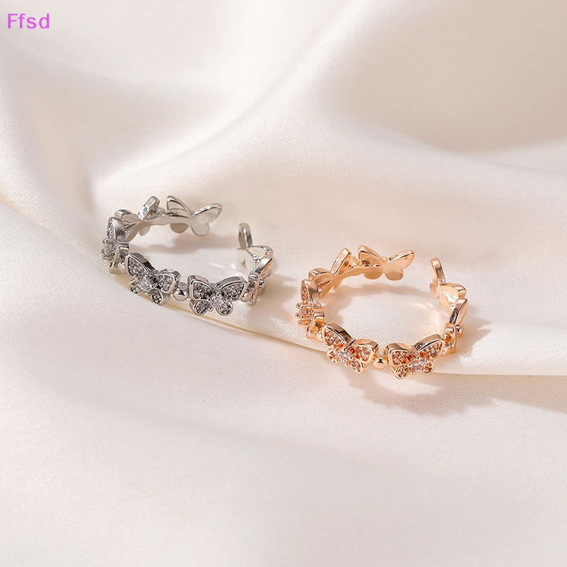 {Ffsd} Nhẫn Hở Hình Bướm Đính Đá Zircon Phong Cách Punk Vintage Tinh Xảo Thời Trang Sáng Tạo Có Thể Điều Chỉnh Dành Cho Nữ