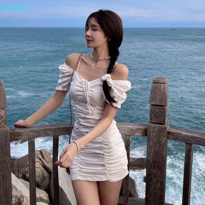 Mfc Đầm Mini Tay Ngắn Phồng Dáng Ôm Thời Trang Hàn Quốc Cổ Điển Quyến Rũ Cho Nữ Y2k