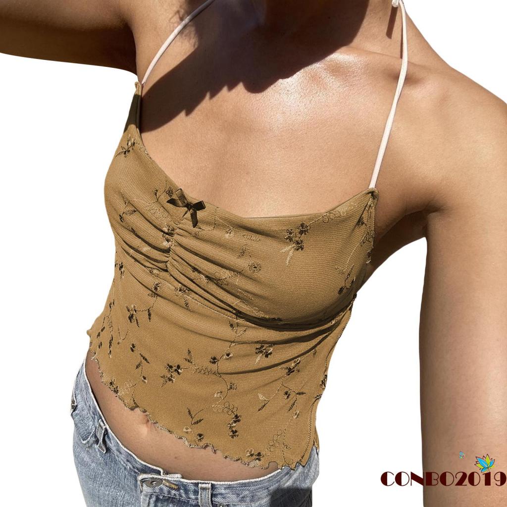 Áo Lửng Hai Dây Họa Tiết Hoa Thời Trang Mùa Hè Quyến Rũ Cho Nữ