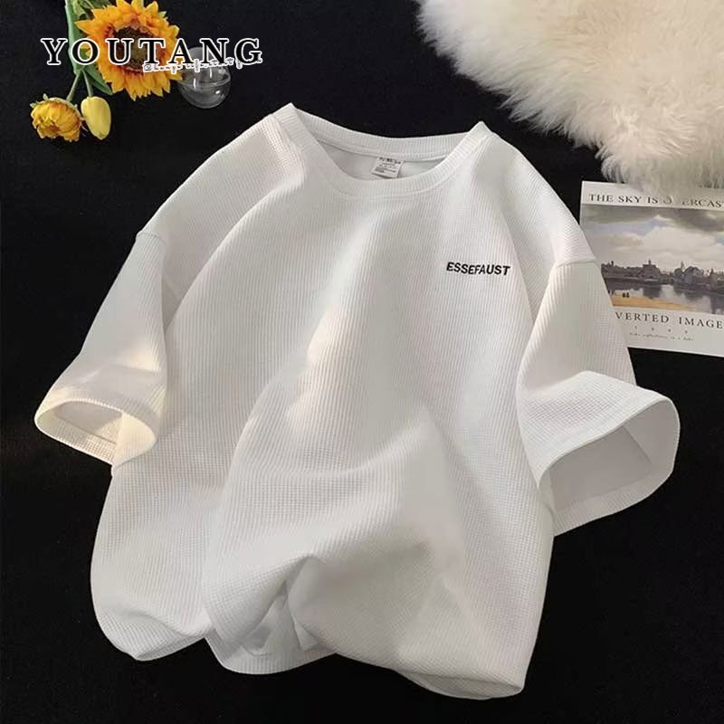 Áo thun nam YOUTANG tay ngắn cổ tròn màu trơn phong cách Harajuku