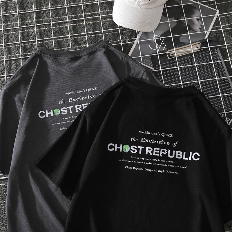 Áo Thun Tay Ngắn Dáng Rộng In Chữ Phong Cách Retro Đường Phố Cho Nam