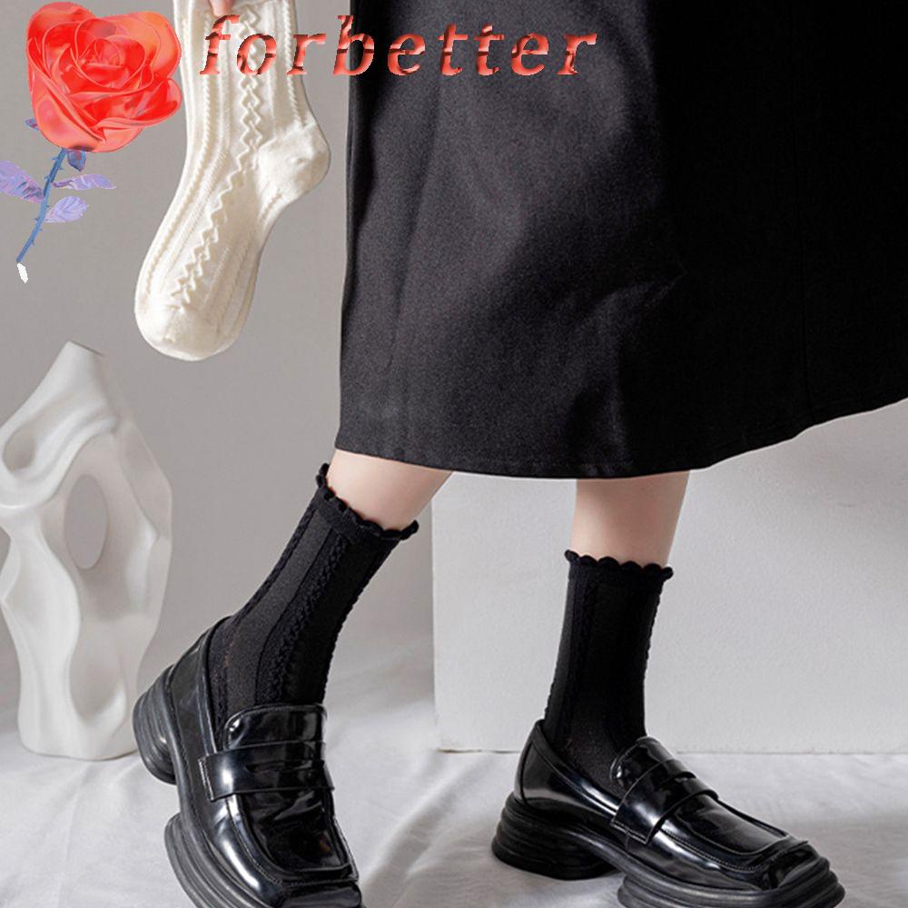 FORBETTER Vớ Cotton Phối Bèo Co Giãn Thời Trang Thu Đông Nhật Bản Dành Cho Nữ